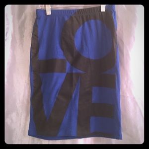 “LOVE” graphic bodycon stretch mini/mid skirt, S